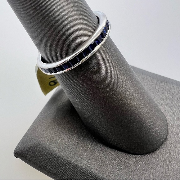 14k White Gold Sapphire 3/4 Way Band - Picture 3 of 7